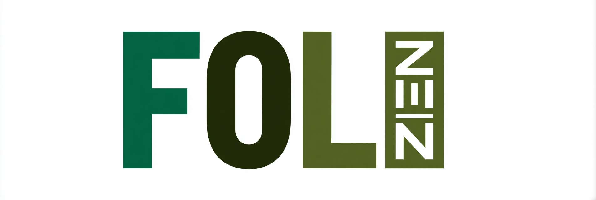 Deconstructed typography: "FOLI" aligned top, "ZEN" baseline shifted down 15% with 120% scale, split color scheme (FOLI=#2E5D54, ZEN=#7A9D96), Adobe Clean font, tagline micro-embedded in counter of "O" (5pt) --ar 3:1 --v 7 --stylize 100 --fast --no transparency