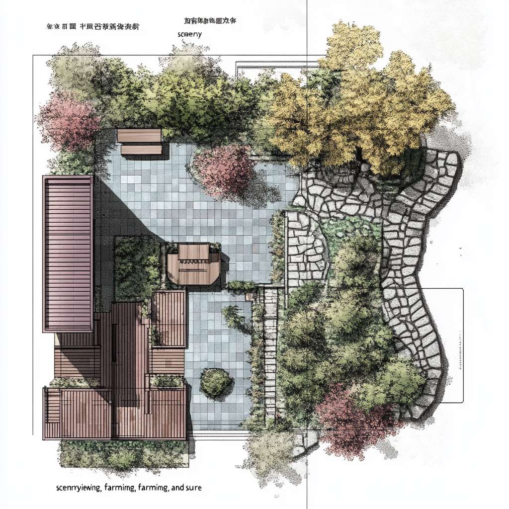 请根据以下描述生成一个建筑平面图。一、庭院功能分区与动线规划
1. 前院(迎宾景观区)
尺寸:4m×8m(靠近主入口)
核心元素:
中式门廊:悬挑1.5m宽灰瓦檐廊,地面铺青石板,设木质长凳供休憩。
曲径通幽:鹅卵石拼花小径(宽0.8m)蜿蜒至入口,两侧种植修水本地毛竹、蕨类。
水景点睛:利用小溪活水引入小型叠水景(宽1m×长2m),配石磨盘流水装置。
2. 侧院(实用功能区)
功能复合:
农具收纳:竹篱笆围合2m×3m工具间,顶部攀缘凌霄花遮阳。
晾晒区:防腐木平台(3m×3m),配可收放晾衣绳。
3. 后院(私密休闲区)
设计要点:
亲水平台:防腐木搭建挑台(4m×3m)延伸至溪边,设固定藤编桌椅。
生态菜园:阶梯式种植箱(1.2m高,方便老人操作),种植辣椒、薄荷等易打理作物。
夜景观赏:沿溪悬挂竹编灯笼,安装太阳能草坪灯(色温2700K暖光)。
二、中式美学细节设计
元素 实现方式 成本控制技巧
围墙 1.2m高青砖基座+上部竹格栅(间距15cm) 基座用本地红砖刷青灰漆,节省30%成本
地面铺装 60%青石板(主径)+30%砾石(排水带)+10%防腐木(平台) 砾石层下铺土工布防杂草
植物搭配 上层:桂花(香氛)+ 红枫(秋色)
中层:南天竹+芭蕉
下层:麦冬+矾根 选择2-3年生苗木,本地采购降低运费
小品装饰 旧石槽改荷花池、陶罐组合盆景、仿古拴马石 利用老物件再造景,文化感强且低成本
三、气候适应性设计
防潮排水
地面整体坡度3%向小溪方向倾斜,砾石排水沟沿建筑周边设置。
亲水平台底部架空10cm,采用菠萝格防腐木(耐湿性优于杉木)。
夏季遮阳
廊架顶部覆盖50%透光率的竹编遮阳板,搭配紫藤、葡萄等攀缘植物。
东西侧种植常绿女贞树篱(高2.5m),阻挡午后西晒。
冬季防风
北侧用木槿+珊瑚树混植绿篱(密度0.8m/株),降低冷风侵袭。
休息区设可拆卸透明防风帘(亚克力板+木框),冬季临时加装。
四、适老化安全设计
无障碍通行:所有通道宽度≥1m,无台阶设计,门槛高差<1cm。
防滑处理:青石板表面做荔枝面处理(摩擦系数≥0.6),木平台加防滑凹槽。
应急便利:
休憩区每10m设一键呼叫按钮(直连老人房报警器)。
夜间路径灯带嵌入地面(照度50-100lux),自动感应启动。
五、成本优化方案(预算3-5万元)
项目 推荐做法 单价参考
硬质铺装 本地青石板(60元/㎡)+ 砾石(30元/㎡) 1.2万元(约200㎡)
木作 菠萝格防腐木平台(350元/㎡) 1.5万元(40㎡)
绿化 本地苗木+自播草花 0.8万元(含土壤改良)
水景 小型循环水泵+旧石槽改造 0.3万元
照明 太阳能庭院灯+LED灯带 0.4万元
六、四季景观搭配建议
季节 观赏焦点 植物选择
春 入口紫藤花廊 紫藤、杜鹃、迎春
夏 荷池与芭蕉听雨 荷花、芭蕉、茉莉
秋 红枫与桂花香径 红枫、桂花、菊花
冬 竹石景观与常绿树 毛竹、南天竹、茶梅
七、施工注意事项
管线预埋:庭院照明线路穿PVC管埋深≥40cm,预留智能灌溉接口。
植被养护:芭蕉、竹子等根系发达植物需距建筑基础≥2m。
生态保护:溪边保留1m原生植被缓冲带,防止水土流失。
效果示意:
日景:白墙黛瓦掩映竹影,青石小径蜿蜒至溪边,木平台上老人闲坐品茶。
夜景:竹灯笼暖光映照水面,麦冬草间的萤火虫灯星星点点,宛如水墨画卷。
通过功能复合、在地材料利用和精细化适老设计,可在有限预算内实现“观景、务农、休闲”三合一的舒适庭院。 --ar 1:1 --v 6.1 --stylize 100 --fast