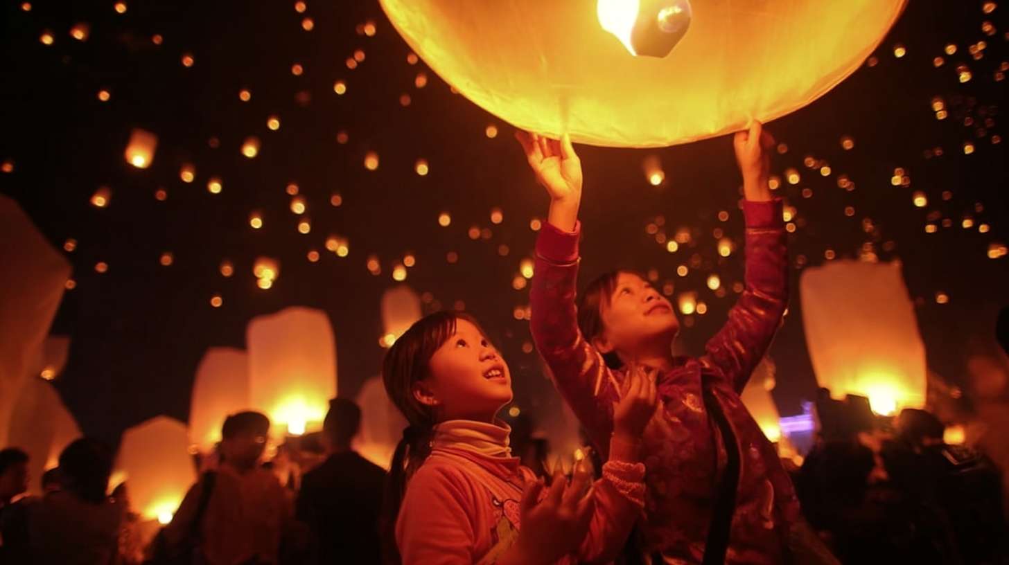 https://img-xpc-mj0.xpccdn.com/prod/upload/b34735a5-4413-49eb-89a0-7dc2edfc0ef3/%E6%88%AA%E5%B1%8F2025-08-01%2003.10.44.png~tplv-5yakomv5zn-auto-v1%3A1024%3A0%3Aq75.jpg 一对年轻的母女在秋节的人群中，放飞孔明灯场景。 --ar 16:9 --v 7 --stylize 100 --fast --iw 1 --no 水印