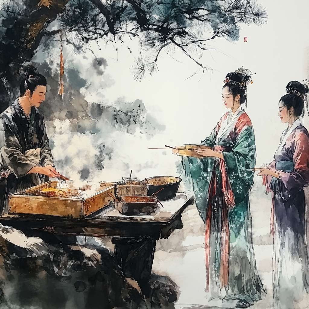 请帮我生成一组杨柳青非遗年画组图，png格式，不少于五张，图像分辨率300dpi以上，尺寸不小于1024乘768，水墨机械臂在数字宣纸勾勒动态年画，老师傅通过AR眼镜进行虚实校正，颜料盒溢出数据流光 --ar 1:1 --v 6.1 --stylize 100 --fast
