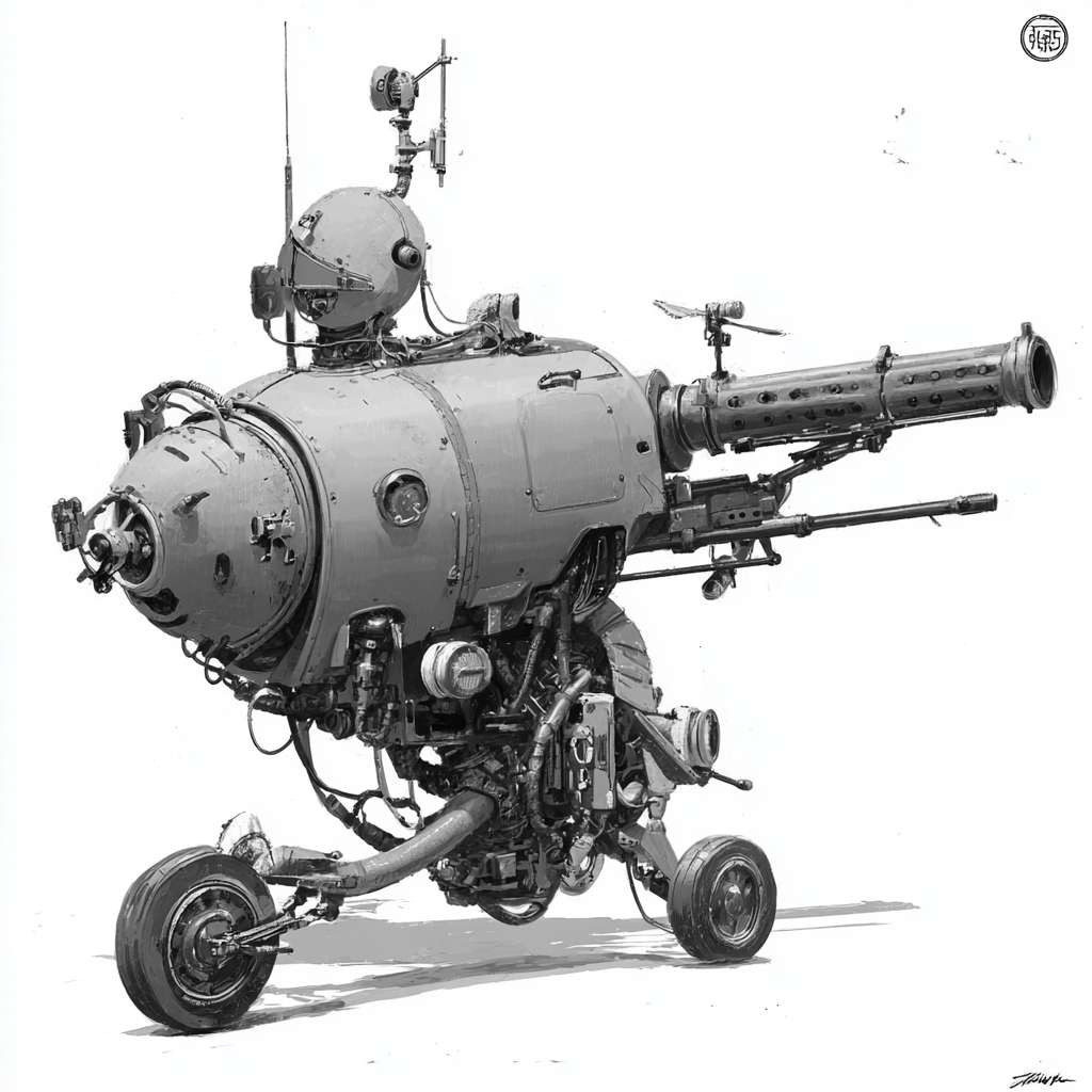 马克沁重机枪，卡通效果 --ar 1:1 --v 7 --stylize 100 --fast --no 水印