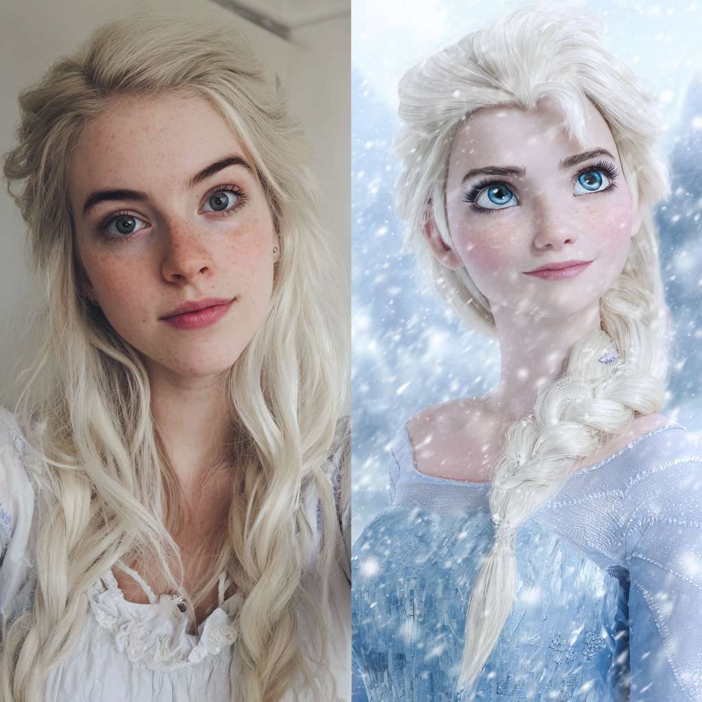 cosplay美女，最终幻想，脸部特写，雪纺上衣，下雪天 --ar 1:1 --v 7 --stylize 100 --fast --no 水印