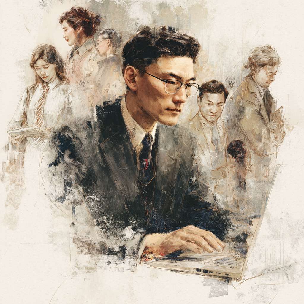 生成一个中国男孩在公司里面用电脑的图片 要有公司的氛围 --ar 1:1 --v 7 --stylize 100 --fast --no 水印