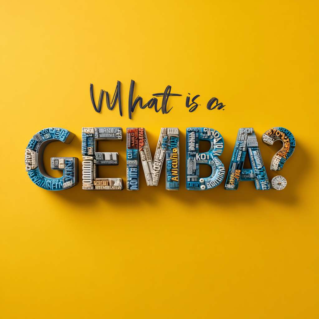 用 "What is GEMBA?"输出一张图，纯色背景，立体文字，立体文字内用全球各个城市的元素，输出比列为16:9 --ar 1:1 --v 7 --stylize 100 --fast --no 水印