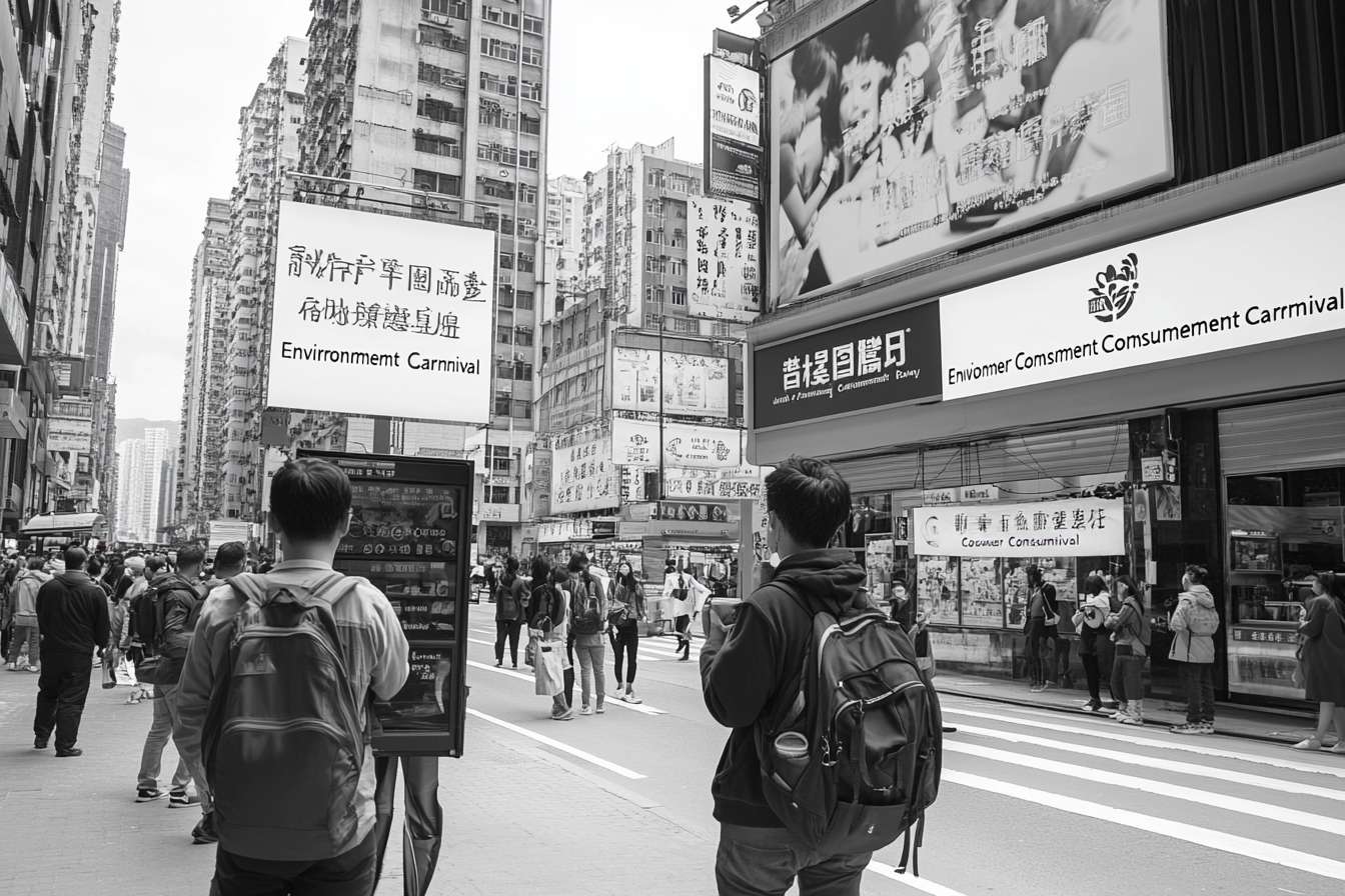 315消费者保护日，媒体做的视频直播宣传，预留专家和主持人照片空间，主题：促和谐消费环境，消费嘉年华，画面精炼干净，颜色单一。 --ar 3:2 --v 6.1 --stylize 100 --fast