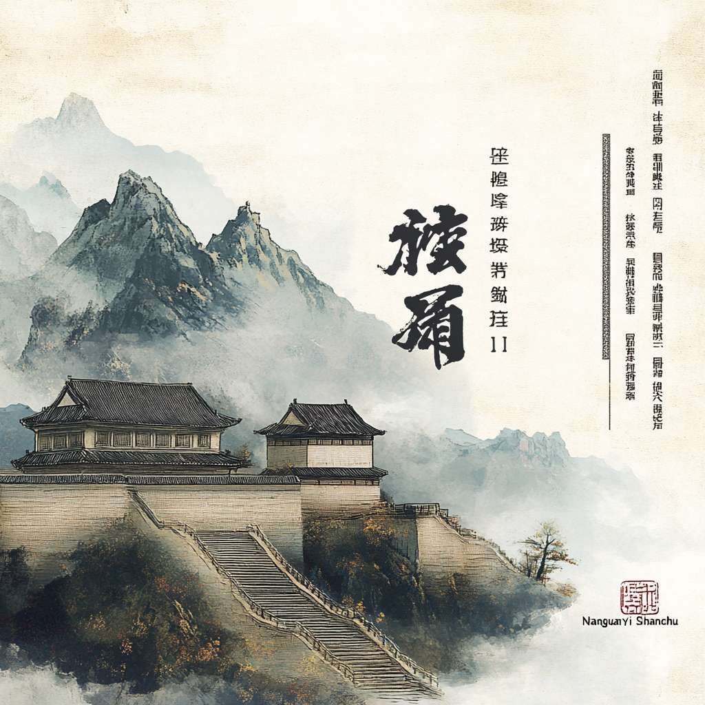 [ 怀柔长城箭垛造型 | 燕山褶皱肌理 | 雁栖湖水波纹 | 明代《出警入跸图》驿道意象 ]
视觉系统：
字形设计：特邀书法家创作"南关簃"三字，采用明代台阁体骨架融合敦煌写经笔意，墨色中隐现怀柔板栗色渐变

图形符号：
负形构成箭垛轮廓
水墨皴染表现燕山褶皱
金色线条勾勒雁栖湖水系
右下角钤"山厨"铁线篆藏书印
色彩体系：
主色：霁蓝（取自明青花瓷）
辅色：栗壳棕（怀柔特产）
点缀：松花绿（燕山植被）上述要求设计出以文字为主logo标志 --ar 1:1 --v 6.1 --stylize 100 --fast