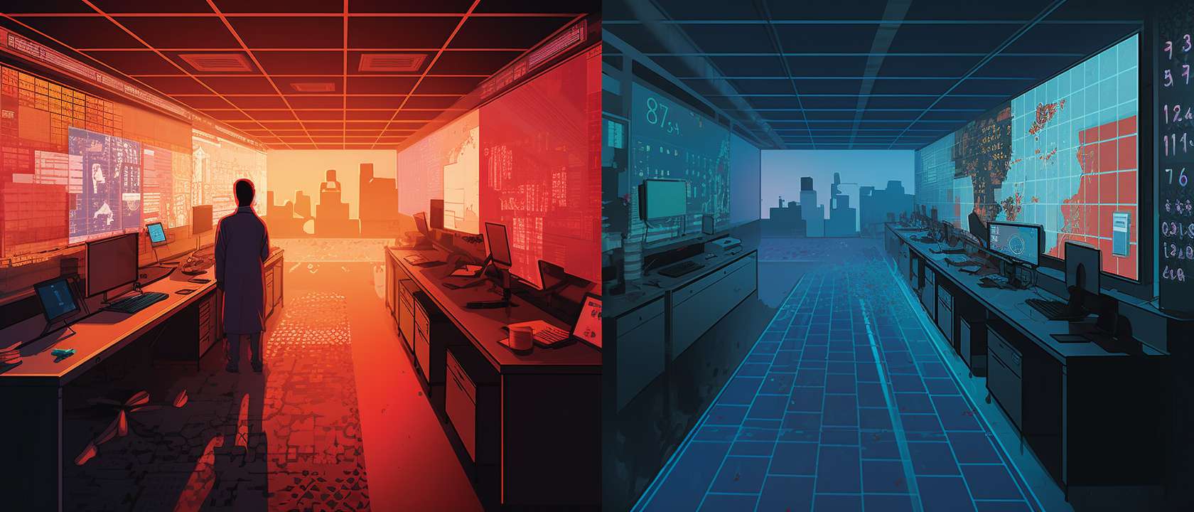 “Split-scene, left side: bright lab, young researcher in white coat writing ‘Technical Roadmap’, desk full of patents and circuit boards; right side: dim outdoor, endless red-stamp queue on a runway, each stamp turns into a kilometer marker, finish-line clock shows dusk, cinematic 2.35:1, cool vs warm color contrast, hyper-real 8K --ar 21:9 --v 5 --quality 2 --stylize 100 --fast
