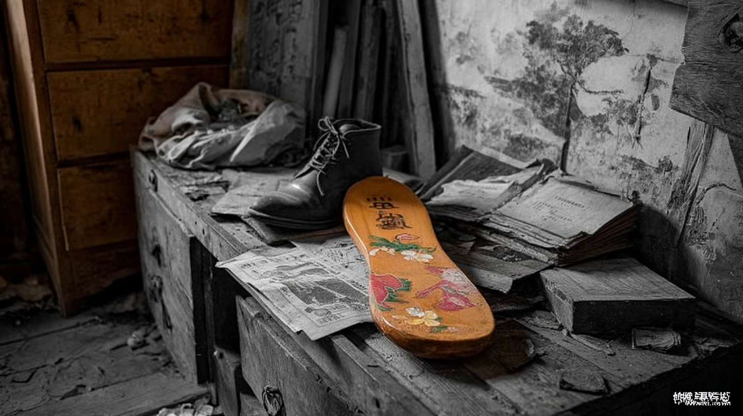 https://img-xpc-mj0.xpccdn.com/prod/upload/98677ad4-1d7d-4b12-b527-0e8a8f4f1793/%E6%8F%8F%E8%BF%B0%E6%9C%A8%E5%B1%90%E9%9E%8B%E5%9C%BA%E6%99%AF.png~tplv-5yakomv5zn-auto-v1%3A1024%3A0%3Aq75.jpg 单只、一只 木屐鞋在老宅阁楼，堆满旧衣柜，藤箱和散落的报纸，远景 --ar 16:9 --v 7 --stylize 100 --fast --iw 1 --no 水印