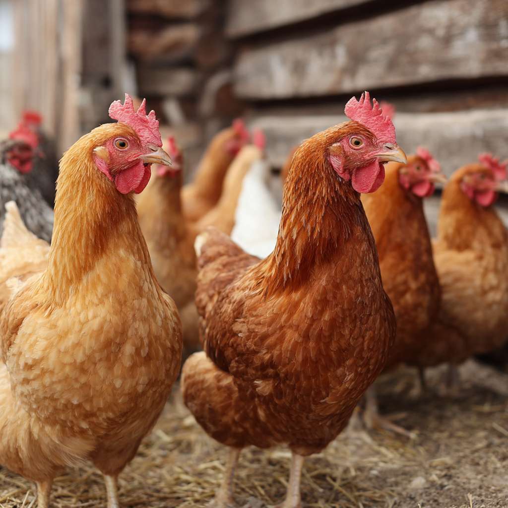 农场里有20只鸡，卖掉了2只，还剩余几只 --ar 1:1 --v 7 --stylize 100 --fast --no 水印