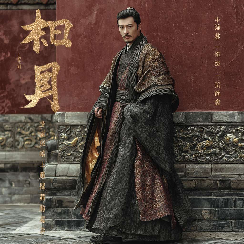 古风权谋小说封面，600800 像素，男主身着玄色蟒纹朝服，身姿挺拔立于朱红宫墙下，侧脸冷峻，右手夹暗黄奏折，背景是半隐鎏金宫阙 + 暗金色流云纹，地面青石砖纹理，色彩以玄黑、暗金、朱红为主，边缘银灰描边，顶部居中大字‘魂穿古代苟成权臣’（暗金描边宋体），底部右侧‘作者：月鸣星灿’（银灰色瘦金体），右下角小字‘侯门立足，步步为营’（浅红色楷体），高清质感，细节丰富 --ar 1:1 --v 7 --stylize 100 --fast --no 水印