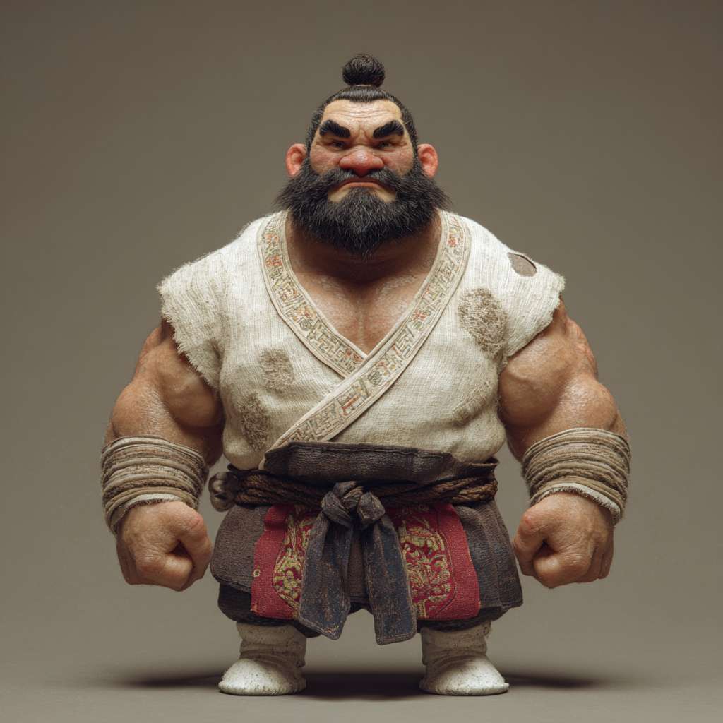 Chengdu muscular man with a round face, bearded, and wearing white socks --ar 1:1 --v 7 --stylize 100 --fast