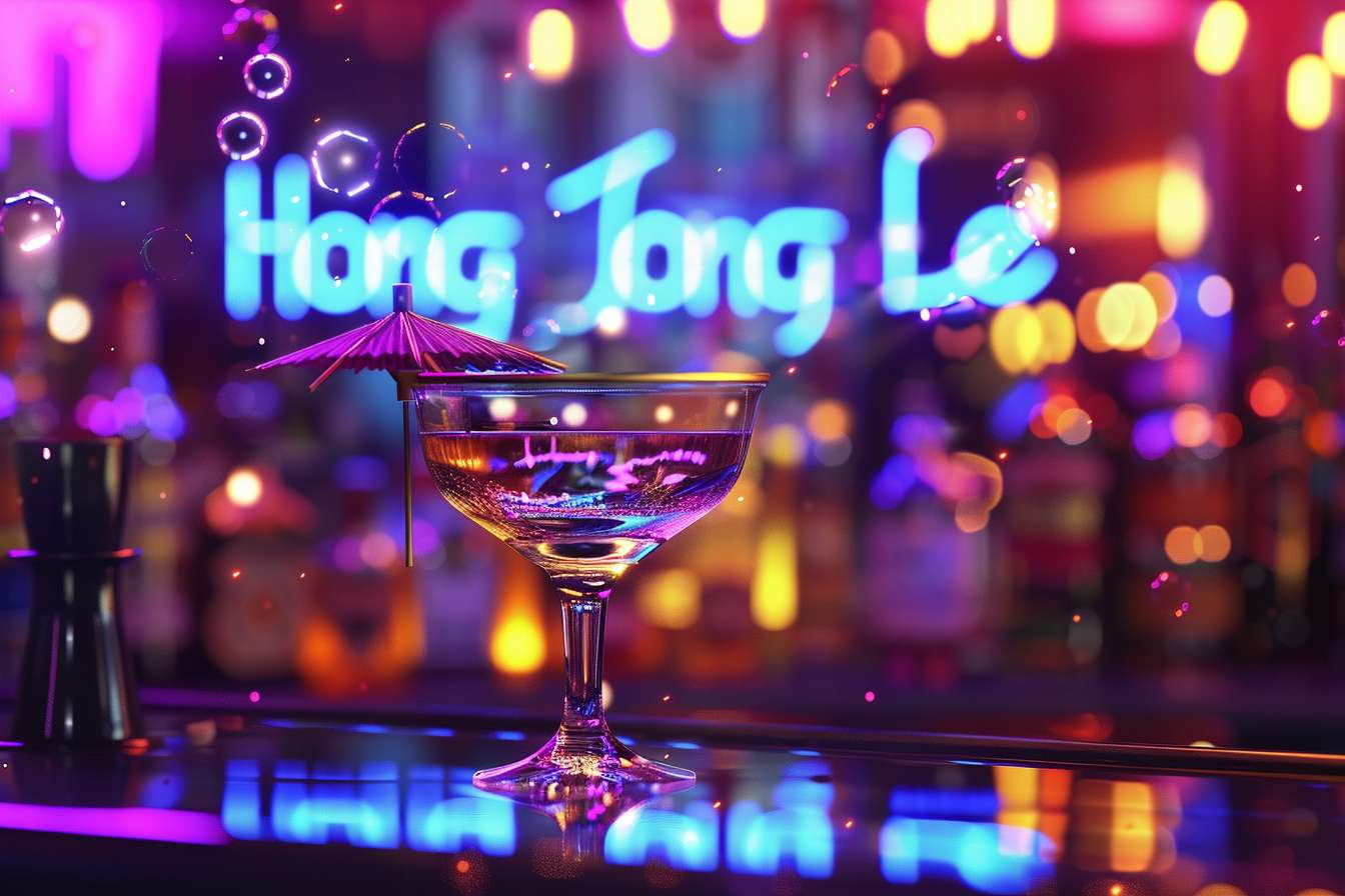 Prompt: modern bar grand opening poster, luxurious gold cocktail glass floating in center, neon blue and purple galaxy background, blurred city nightscape with glowing bar sign "鸿乐", cinematic lighting, bokeh effects, vibrant beer bubbles, abstract light trails, elegant nightlife atmosphere, ultra-detailed 8k --ar 3:2 --v 6.0 --style raw --stylize 100 --fast