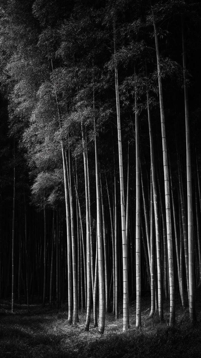 给我一张竹林，黑白水墨风，游戏背景，不需要文字 --ar 9:16 --v 7 --stylize 100 --fast --no 水印