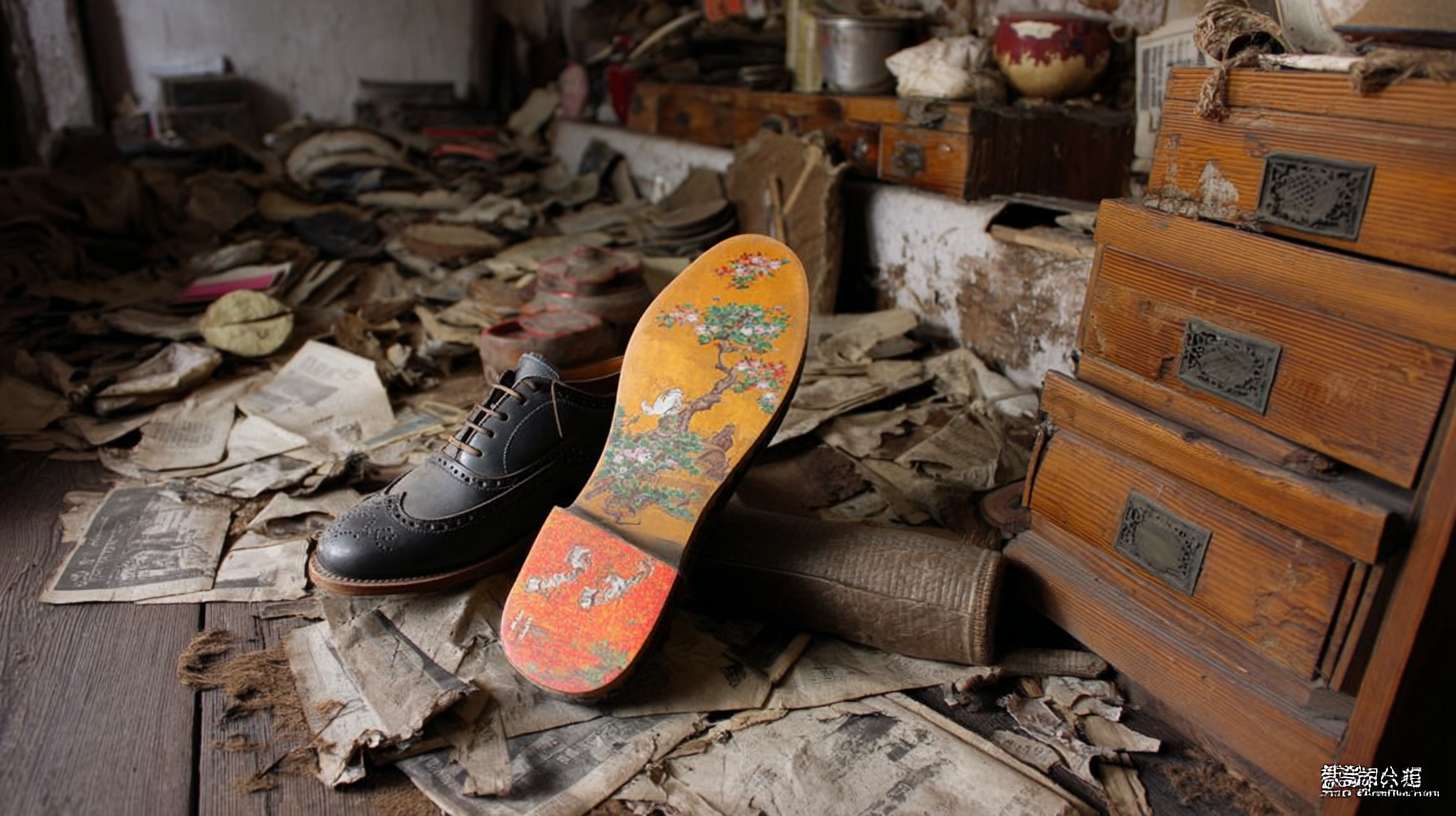 https://img-xpc-mj0.xpccdn.com/prod/upload/98677ad4-1d7d-4b12-b527-0e8a8f4f1793/%E6%8F%8F%E8%BF%B0%E6%9C%A8%E5%B1%90%E9%9E%8B%E5%9C%BA%E6%99%AF.png~tplv-5yakomv5zn-auto-v1%3A1024%3A0%3Aq75.jpg 单只木屐鞋在老宅阁楼，堆满旧衣柜，藤箱和散落的报纸， --ar 16:9 --v 7 --stylize 100 --fast --iw 1 --no 水印