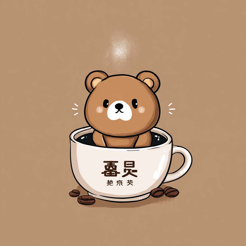 设计一个简单、形象的咖啡品牌标志，主题为可爱小熊。标志应体现咖啡品牌的温馨、亲切风格，吸引年轻受众。 --ar 1:1 --v 7 --stylize 100 --fast --no 水印