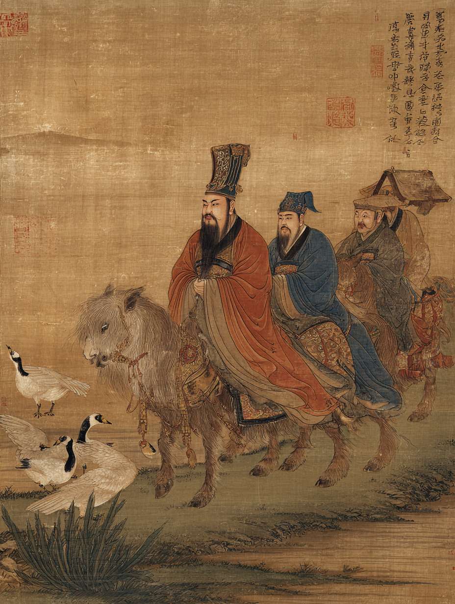 画一个秦始皇  国风 水墨风 --ar 3:4 --v 7 --stylize 100 --fast --no 水印