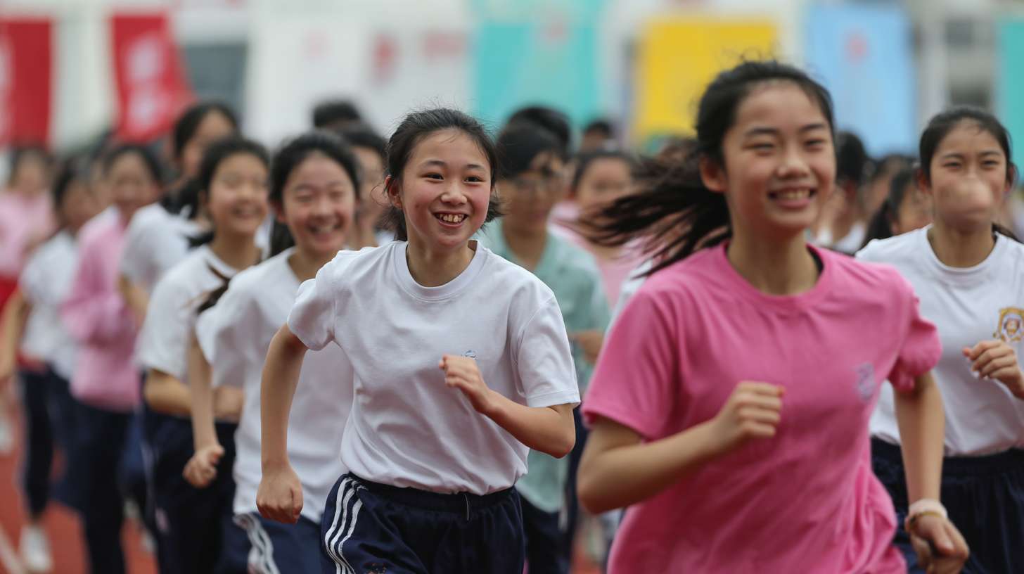 学生们在操场上跑步，学生们很开心，脸上洋溢着笑容 --ar 16:9 --v 7 --stylize 100 --fast --no 水印