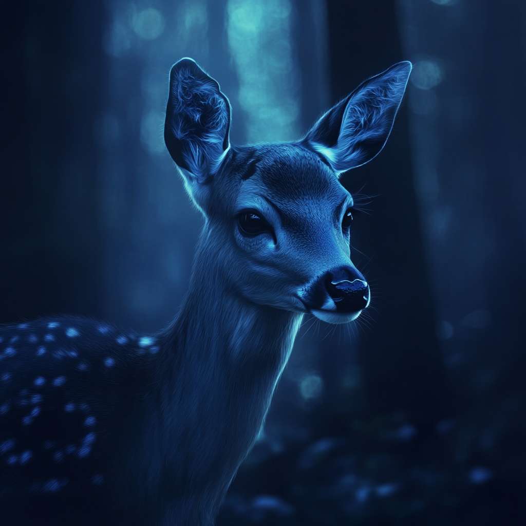 生成鹿的拟人图，深蓝色为主色调 --ar 1:1 --v 6.1 --stylize 100 --fast