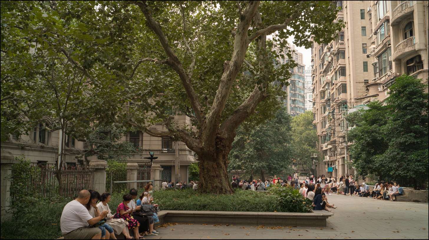 市民在树下休憩。 --ar 16:9 --v 7 --stylize 100 --fast --no 水印