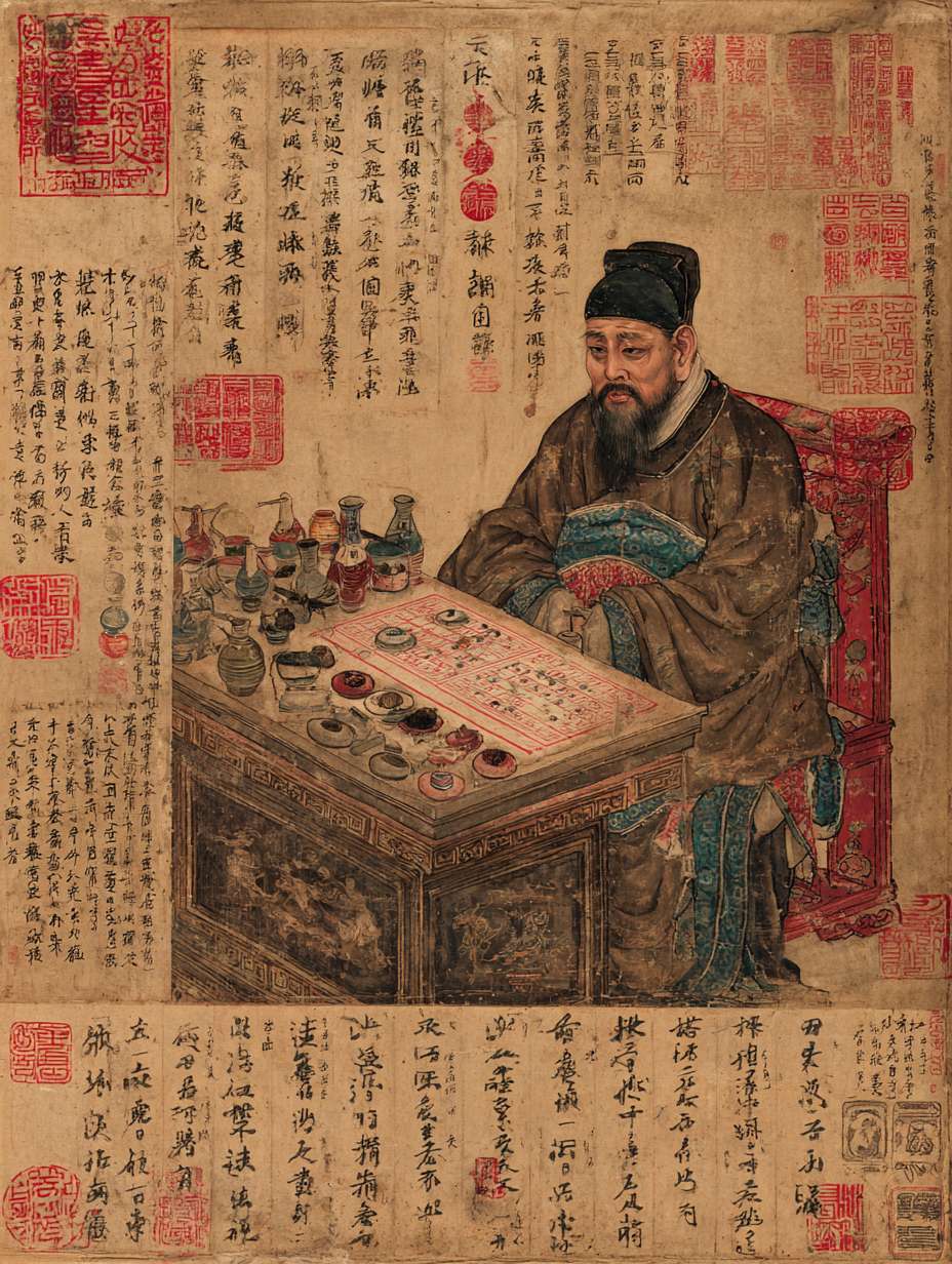 帮我做一张《伤寒舌鉴》古医书的图片做舌诊的背书图片 --ar 3:4 --v 7 --stylize 100 --fast --no 水印