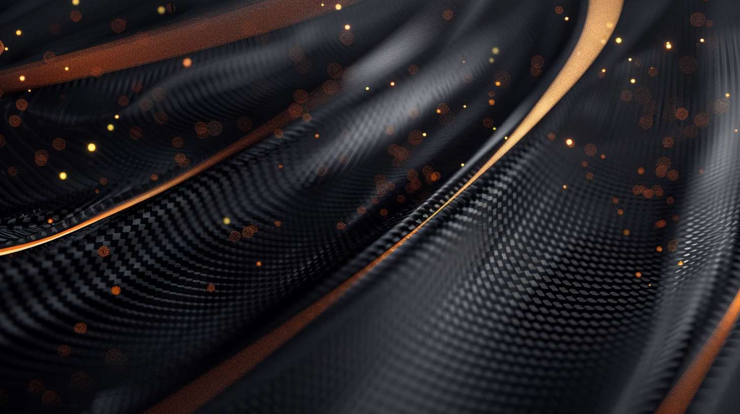 ultra-realistic live streaming background, matte black carbon fiber texture base with dark antique gold (color:#C6A467) geometric shards, abstract muscle fiber patterns, subtle F1 orange racetrack curve in corner, cinematic lighting, speed motion blur effects, minimalist champion trophy outline, dark luxury sports aesthetic, 8k, studio quality, no glitter, no excessive shine --ar 16:9 --v 6.0 --style raw --stylize 100 --fast