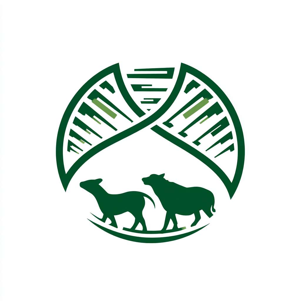 首先，我想要一个圆形logo，整体是绿色。里面有DNA双螺旋结构，还有畜禽动物的体现 --ar 1:1 --v 7 --stylize 100 --fast --no 水印