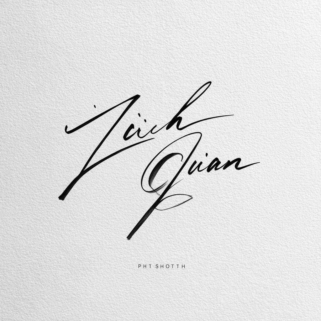 minimalist professional signature for "Zhu Qihan". Clean, flowing black ink strokes, connected cursive script. The signature slopes slightly to the right, exuding a sense of efficiency and confidence. White background, studio lighting, photorealistic style. --ar 1:1 --v 7 --stylize 100 --fast