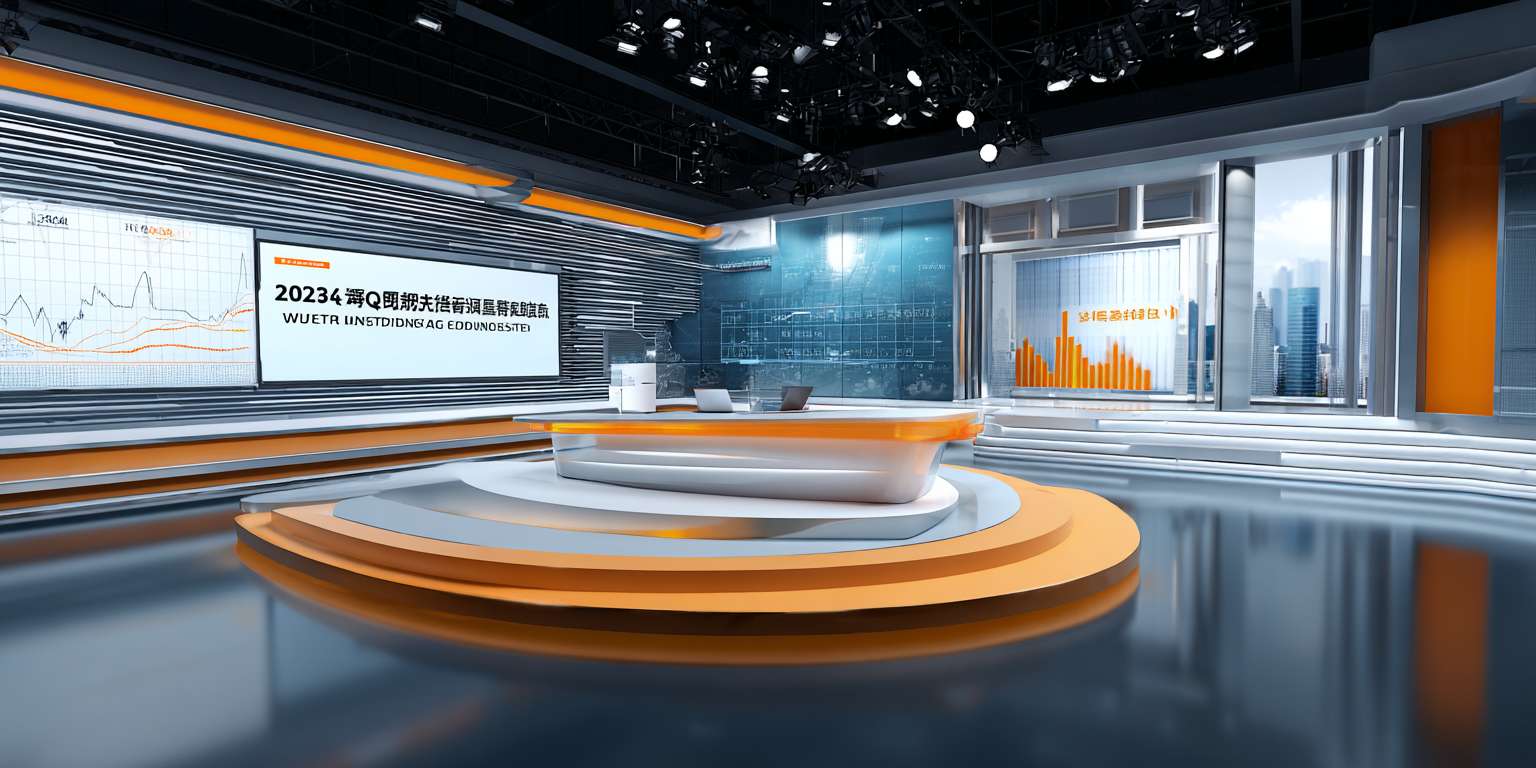 **财经新闻生成场景**：俯拍推镜缓慢聚焦新闻编辑室的核心工作台，编辑输入“2024 Q3科技行业财报核心数据解读”，屏幕实时通过文本转视频生成动态数据可视化图表。镜头切至特写，展现AI基于财报文本生成的配图，从折线图自动转化为3D柱状图。室内冷色调光线透过百叶窗形成明暗条纹，最终虚拟演播厅场景展开，虚拟主播同步播报生成内容，整体风格专业纪实。 --ar 2:1 --v 7 --stylize 100 --fast --no 水印