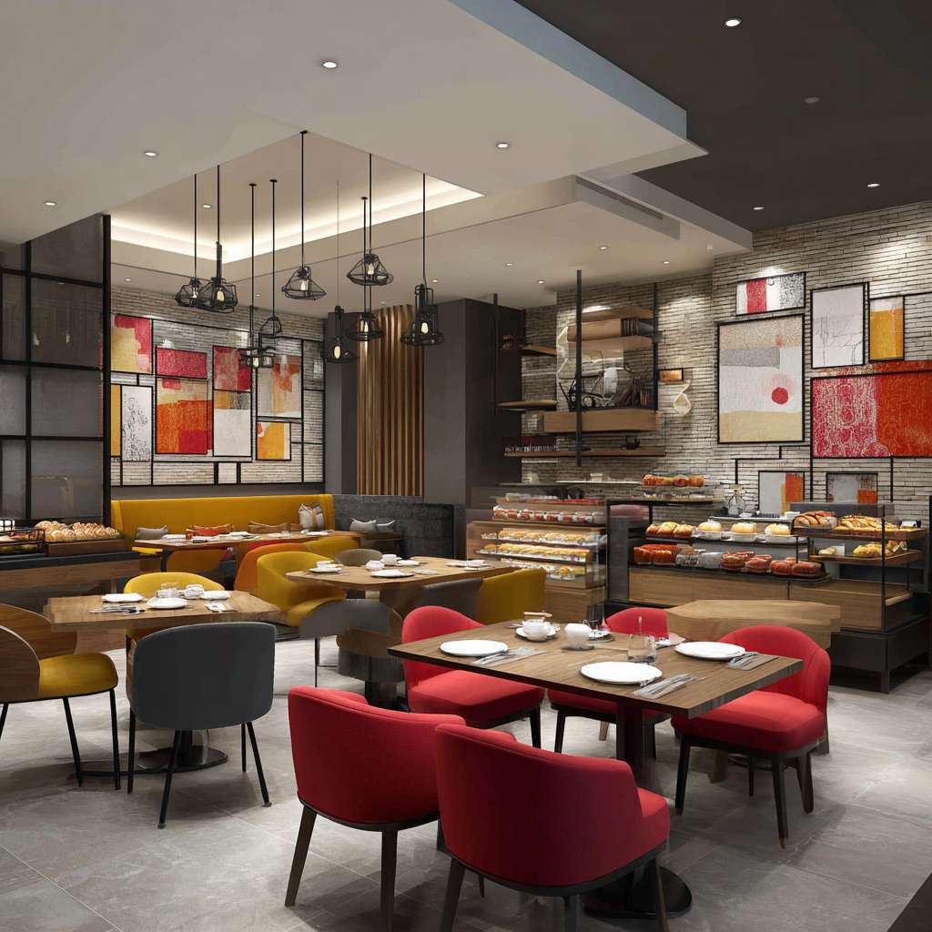 帮我设计五张真实汉庭酒店餐厅早餐高清宣传实拍照片 --ar 1:1 --v 7 --stylize 100 --fast --no 水印