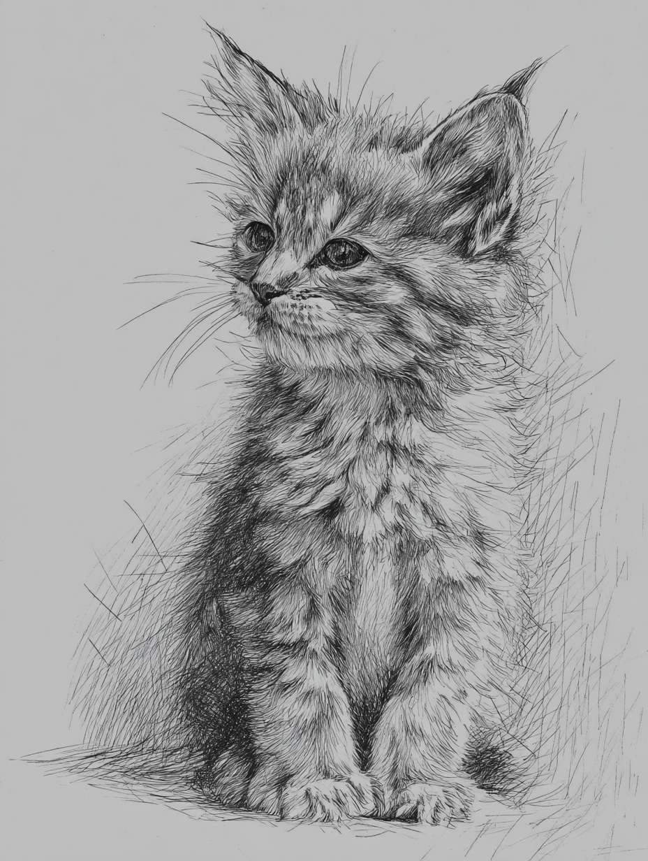 线稿，黑白，小猫 --ar 3:4 --v 7 --stylize 100 --fast --no 水印