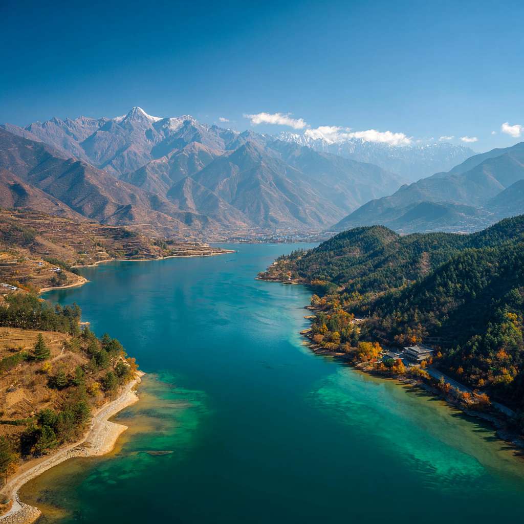 西昌地标邛海17度航拍照片 --ar 1:1 --v 7 --stylize 100 --fast --no 水印