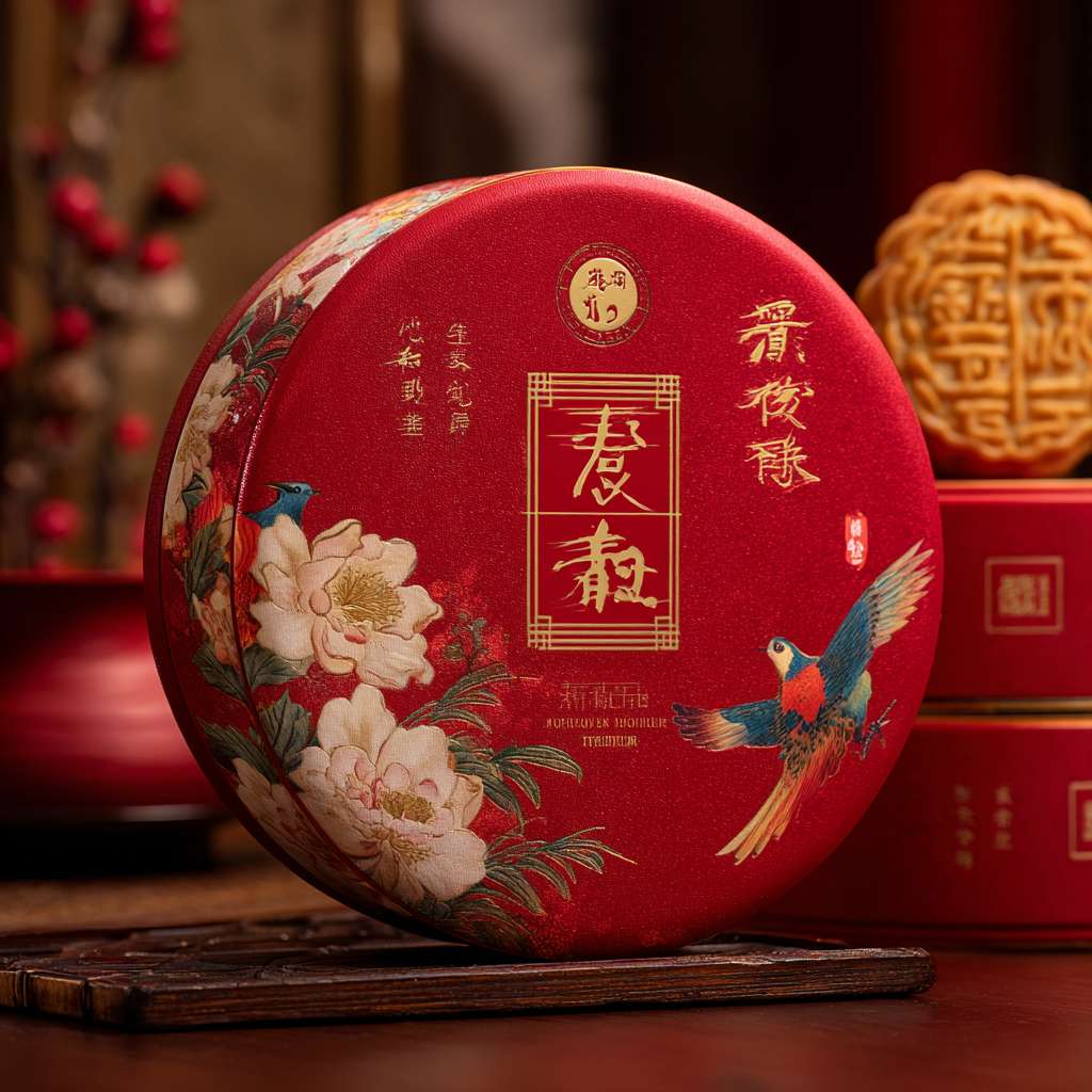 含有中国元素和中国色的月饼包装盒的封面图片，并要求加入“杏花楼”的标志，尽量美观 --ar 1:1 --v 7 --stylize 100 --fast --no 水印