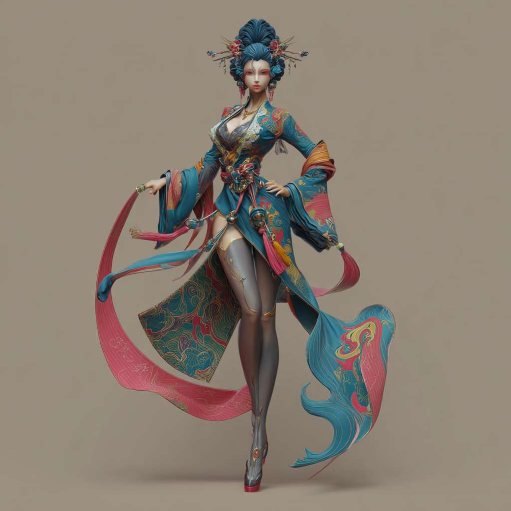 3D 云韵 长腿 --ar 1:1 --v 7 --stylize 100 --fast --no 水印