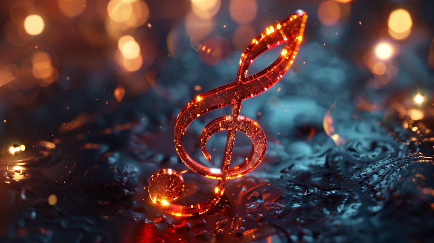 3D glossy music note icon, 
with particle sound effects floating around, 
glass morphism style, 
soft lighting --ar 16:9 --v 6 --stylize 100 --fast