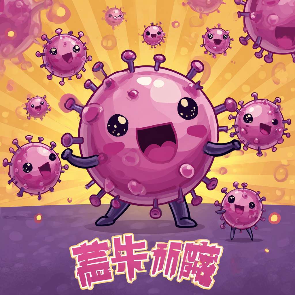 简笔画：干细胞和左侧一样，饱满又精神，周围有 5 个迷你干细胞，分化箭头又粗又亮，功能细胞们都睁着圆眼睛笑，下方配字：“年轻力壮：数量多，超能干！ --ar 1:1 --v 7 --stylize 100 --fast --no 水印