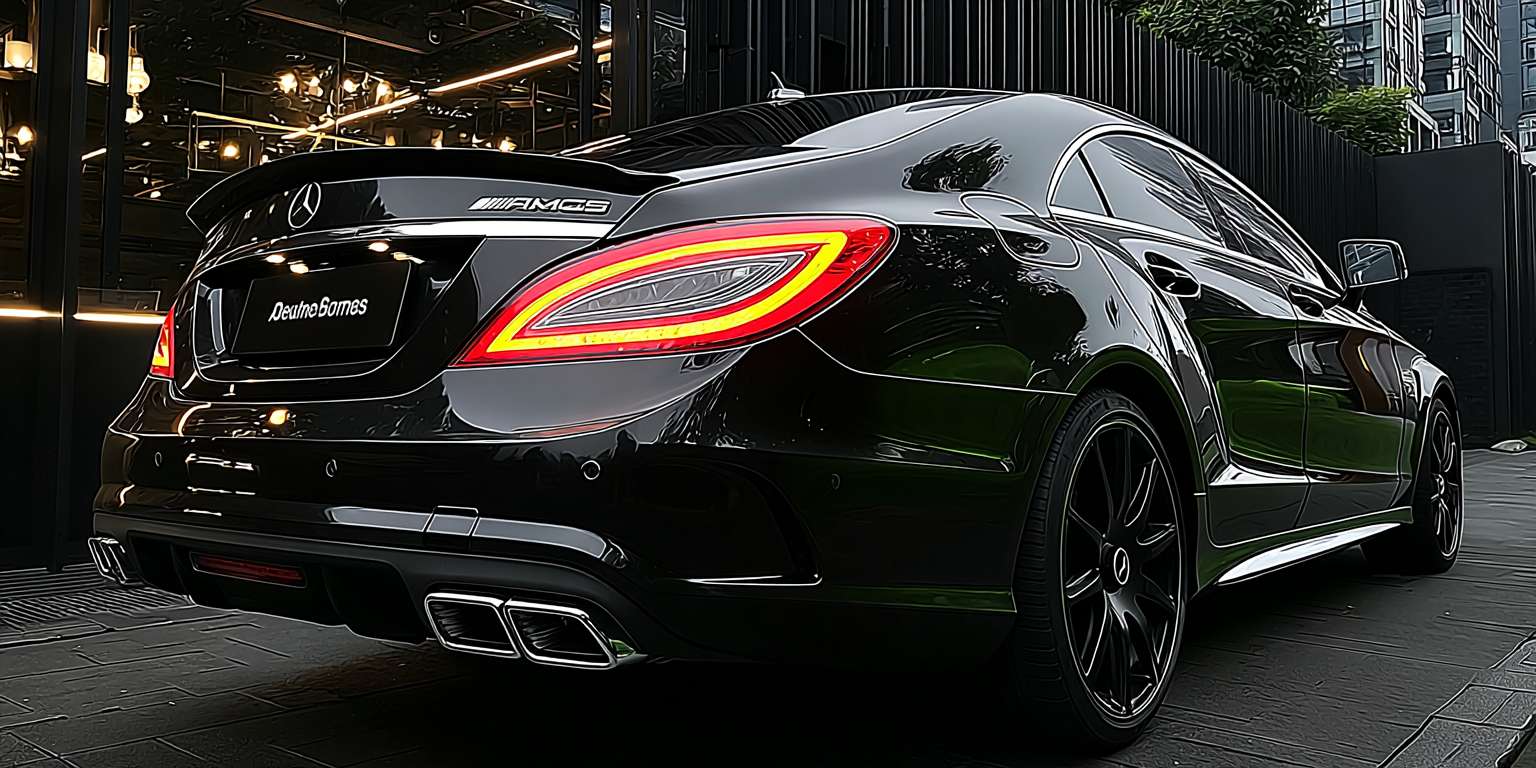 暗黑雨夜，2015款梅赛德斯-AMG CLS 63 S 4MATIC，曜石黑车身近乎隐于黑暗，唯有车尾两盏猩红色LED尾灯如恶魔之眼撕裂夜幕。倾盆大雨中，8K超清镜头捕捉：车顶、引擎盖、腰线布满晶莹雨珠，尾灯光束在湿滑柏油路面拉出血色倒影，四出排气弥漫低温白雾。背景为冷峻都市摩天楼剪影，霓虹光晕在雨帘中晕染。摄影风格：索尼A7S III拍摄，f/1.2大光圈浅景深，电影感暗调光影，赛博朋克红黑视觉冲击。 --ar 2:1 --v 7 --stylize 100 --fast --sref https://img-xpc-mj0.xpccdn.com/prod/txt2img/0c18d1d1-15f2-4ab7-9a62-66b802f929ae/e777a6e9-05da-4004-a17e-915ff825a088_0_1.png~tplv-5yakomv5zn-auto-v1%3A1024%3A0%3Aq75.jpg --sw 1000 --no 水印