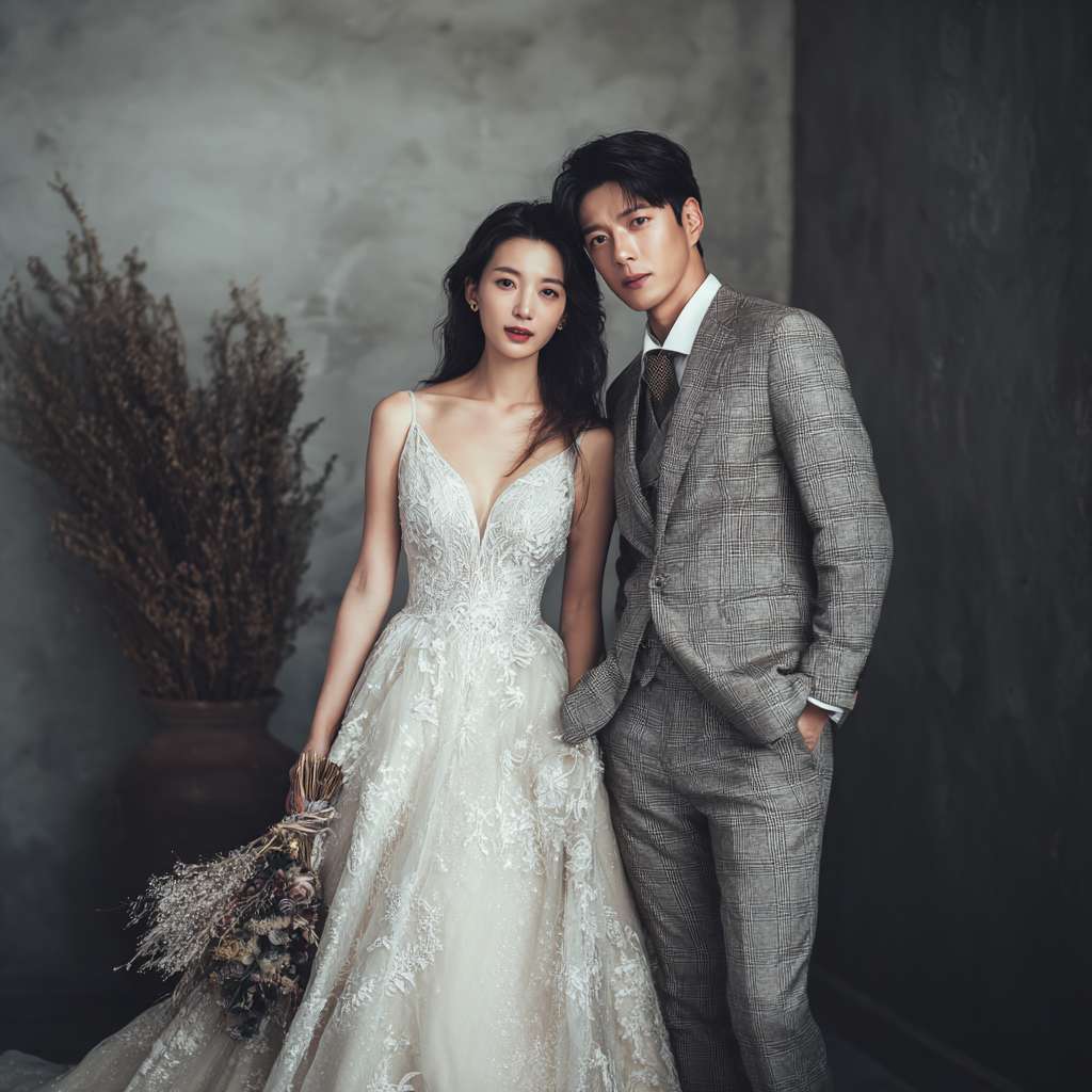 婚纱照 --ar 1:1 --v 7 --stylize 100 --fast --no 水印