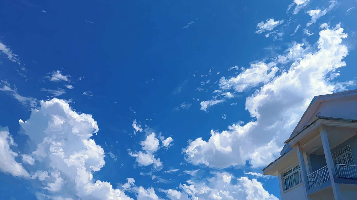 在住宅楼看蓝天白云天空 --ar 16:9 --v 7 --stylize 100 --fast --no 水印