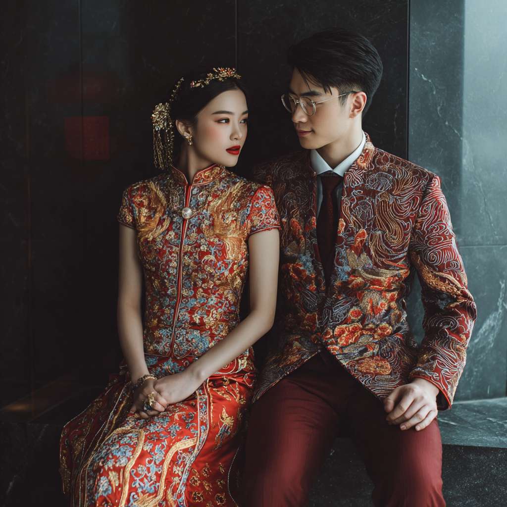 婚纱照 --ar 1:1 --v 7 --stylize 100 --fast --no 水印