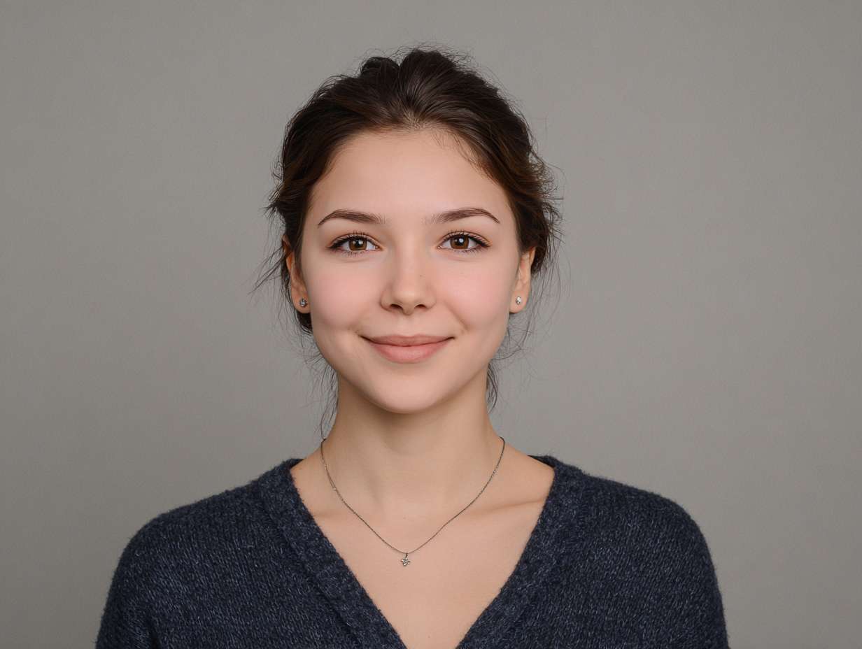 Home tutor, professional ID photo, warm and approachable, no earrings --ar 4:3 --v 7 --stylize 100 --fast