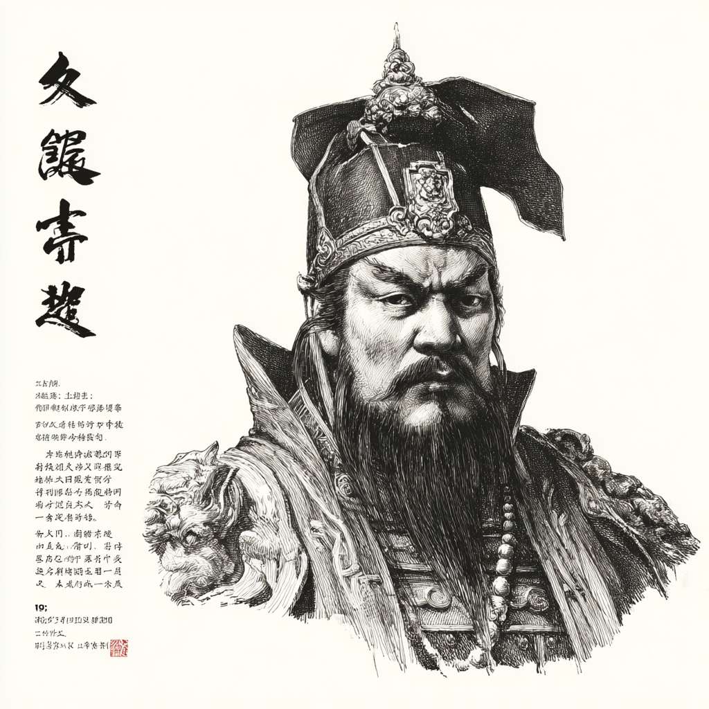 历史事件：公元978年，吴越王钱俶主动献土归宋，避免战争，实现和平统一，被视为“忠君爱国”的典范。

情感表达：可强调钱俶的“牺牲小国成全大一统”的复杂心情，或宋太宗的“天下一家”姿态。 --ar 1:1 --v 7 --stylize 100 --fast --no 水印