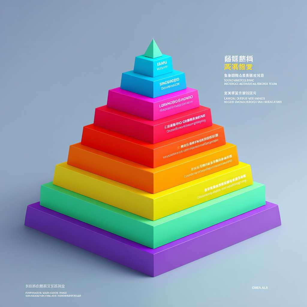 “3D立体金字塔,五层结构,色彩鲜艳渐变(红/蓝/绿/橙/紫),每层居中显示白色中文文本:
顶层(红色):“法律(全国人大)-《建筑法》” + 天平图标
第二层(蓝色):“行政法规(国务院)-《质量管理条例》”
第三层(绿色):“部门规章(部委)-《施工许可办法》”
第四层(橙色):“地方性法规(地方人大)”
底层(紫色):“地方政府规章(地方政府)”。
背景浅色渐变,层次分明,立体感强,风格简洁现代。”
设计要点说明:
层级顺序:自上而下按法律效力由高到低排列,符合法规体系逻辑。
颜色对比:每层使用高饱和度色彩,相邻层颜色差异明显(如红→蓝→绿→橙→紫),增强视觉层次。
文字排版:文字居中,白色字体确保在深色背景上清晰可读,长文本可自动换行。
图标点缀:顶层添加天平图标,象征法律权威。
3D效果:通过立体阴影和渐变背景突出金字塔的纵深感。 --ar 1:1 --v 7 --stylize 100 --fast --no 水印