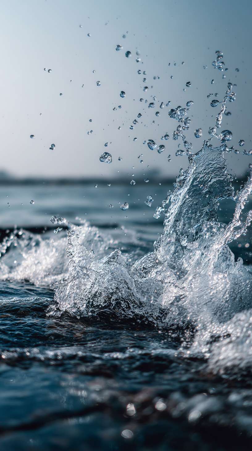 水花溅起。湖水流动荡漾，进入水花，来到尾帧图镜头快速 向前推进。瀑布流动，湖水荡漾。雾随风飘动 --ar 9:16 --v 7 --stylize 100 --fast --no 水印