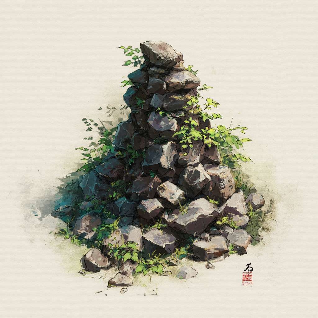 生成手绘风石头，要求自然生成的石头，很小，不是很高，有颜色，没有背景，是很普通的石头，手绘风，俯视视角 --ar 1:1 --v 7 --stylize 100 --fast --no 水印