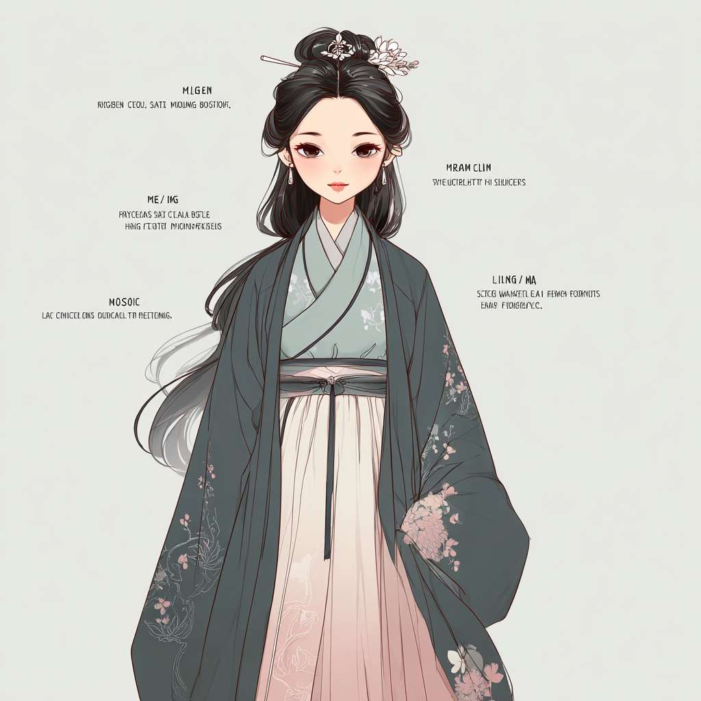 女性卡通形象：「灵动国风学伴」
外貌特征
发型：黑色中长发（长度到肩膀下 5cm），发尾微卷，左侧头发别一个「银色梅花造型发簪」（小巧精致，不占太多面积），刘海是空气刘海（现代流行发型）；
五官：圆脸蛋，杏眼（眼睫毛纤长，眼神温柔），粉色瞳孔，嘴角上扬（带点俏皮），鼻尖有一颗小小的痣（增加辨识度）；
身材：娇小匀称，穿偏柔美但不拖沓的服饰（符合少女感）。
服饰：传统元素 + 现代剪裁
上衣：改良款「旗袍式连衣裙」，长度到膝盖（方便活动），主体颜色为黛青 + 米白渐变，裙摆处有浅粉色「牡丹纹」印花（简化版，不密集），领口是现代圆领（替代传统立领，更舒适），袖口是灯笼袖（微宽松，带白色蕾丝边，增加少女感）；
外搭：一件短款白色针织开衫（衣摆处有红色「盘扣」两颗，对称设计）；
鞋子：浅粉色玛丽珍鞋（鞋头有一个小蝴蝶结，鞋跟处印着黑色「祥云纹」）。
配饰：中国符号 + 学习道具
手部：右手持一个「国风帆布包」（包身是米白色，印着英文短句 “Let’s talk!”，字体为手写体，周围绕着水墨小桃花图案），包带是红色粗绳；左手举着一张「英语单词卡」（卡片边缘是波浪形，底色为浅粉色，上面画着一个卡通苹果，旁边写 “apple - 苹果”）；
其他：耳朵戴一对「银色小灯笼耳环」（迷你尺寸，不晃荡），手指戴一枚浅粉色「玉髓戒指」（造型是小莲花，简单素雅）。2D --ar 1:1 --v 7 --stylize 100 --fast --no 水印