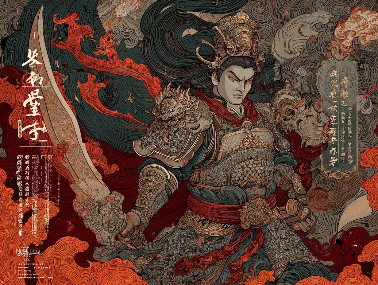 《哪吒重生》机械朋克风格，转世哪吒，桀骜，火焰特效 --ar 4:3 --v 7 --stylize 100 --fast --no 水印