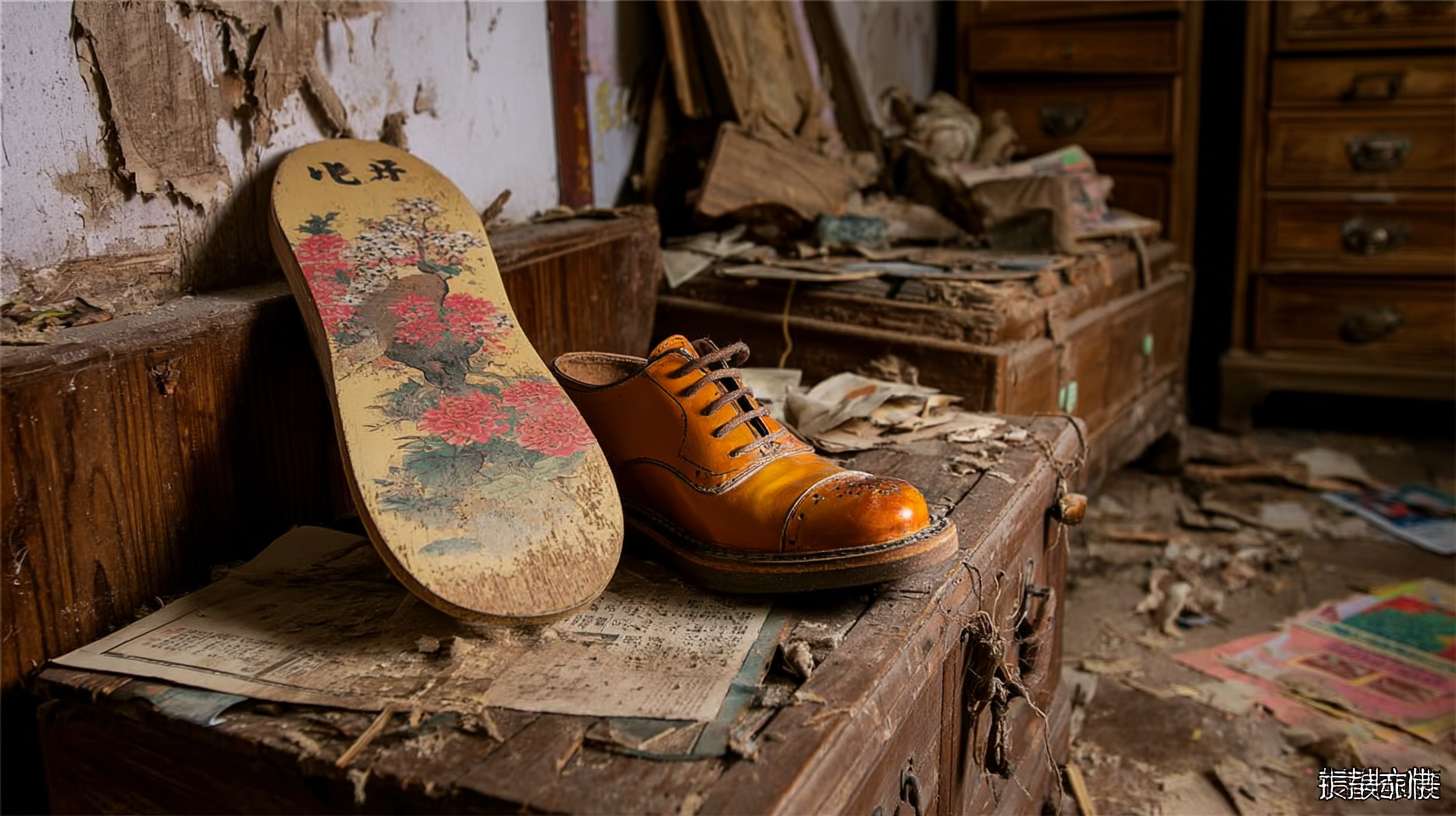 https://img-xpc-mj0.xpccdn.com/prod/upload/98677ad4-1d7d-4b12-b527-0e8a8f4f1793/%E6%8F%8F%E8%BF%B0%E6%9C%A8%E5%B1%90%E9%9E%8B%E5%9C%BA%E6%99%AF.png~tplv-5yakomv5zn-auto-v1%3A1024%3A0%3Aq75.jpg 单只木屐鞋在老宅阁楼，堆满旧衣柜，藤箱和散落的报纸， --ar 16:9 --v 7 --stylize 100 --fast --iw 1 --no 水印