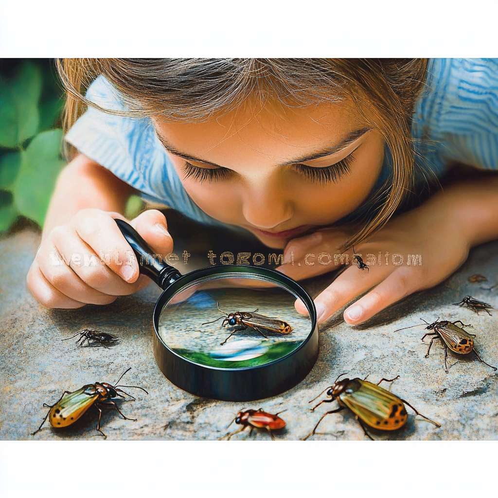 https://img-xpc-mj0.xpccdn.com/prod/upload/4aa65c42-b54a-497c-a201-59b31295b564/%E5%B0%8F%E5%A5%B3%E5%AD%A9%E8%A7%80%E5%AF%9F%E6%98%86%E8%9F%B2.jpg~tplv-5yakomv5zn-auto-v1%3A1024%3A0%3Aq75.jpg 請參考以上相片給我一位小四女學生使用放大鏡觀看昆蟲 --ar 1:1 --v 6.1 --stylize 100 --fast --iw 1