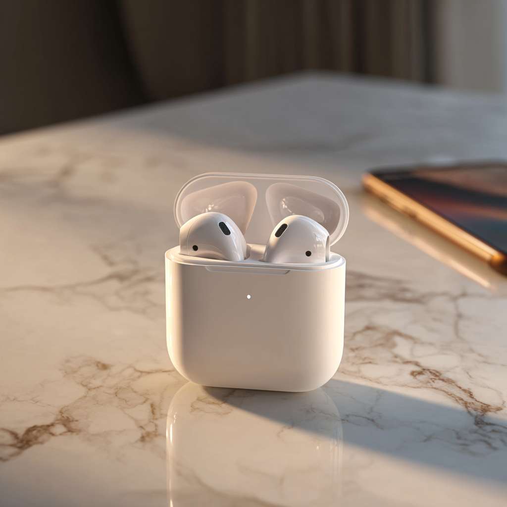 TWS耳机与充电仓
Prompt(英文): Product photography of sleek white TWS Bluetooth earphones nestled in a minimalist charging case on a marble background, clean design, soft lighting, hyper-realistic, 8k
中文描述: 产品摄影,纯白色时尚TWS蓝牙耳机置于极简风格的充电仓中,背景为大理石纹,设计干净,光线柔和,超现实主义,8K画质。
智能家居控制中心
Prompt(英文): A modern living room smart home ecosystem, a smartphone screen controlling a Bluetooth smart bulb, Bluetooth speaker, and smart thermostat, cozy afternoon light, stylish interior design
中文描述: 现代客厅智能家居生态系统,手机屏幕正控制着蓝牙智能灯泡、蓝牙音箱和智能恒温器,舒适的午后光线,时尚的室内设计。
智能穿戴与健康 --ar 1:1 --v 7 --stylize 100 --fast --no 水印