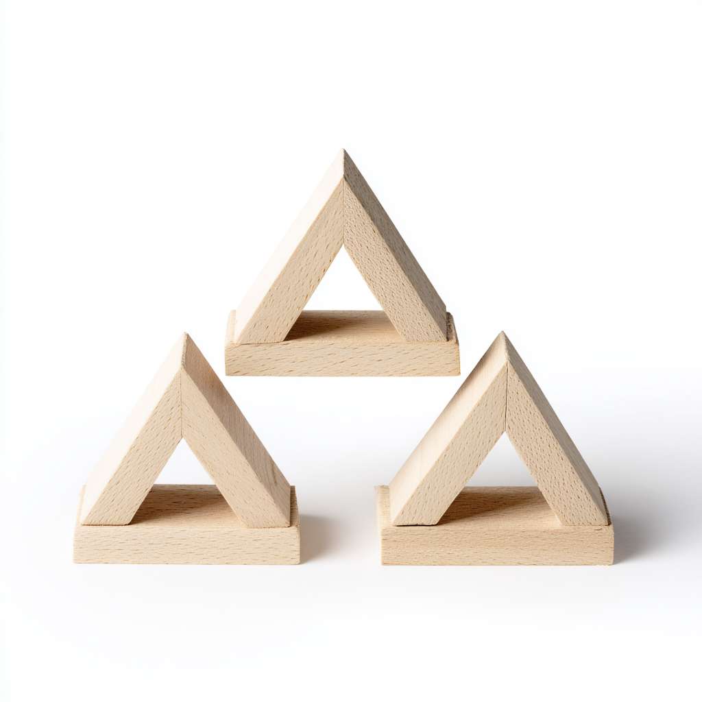 只需要简单的线段，两个独立等腰三角形两个角挨着，在下面，一个等腰三角形左边的角挨着下面左边的三角形的顶点，右边的角挨着下面右边的三角形的顶点在上面，组成一个新的等腰三角形 --ar 1:1 --v 7 --stylize 100 --fast --no 水印